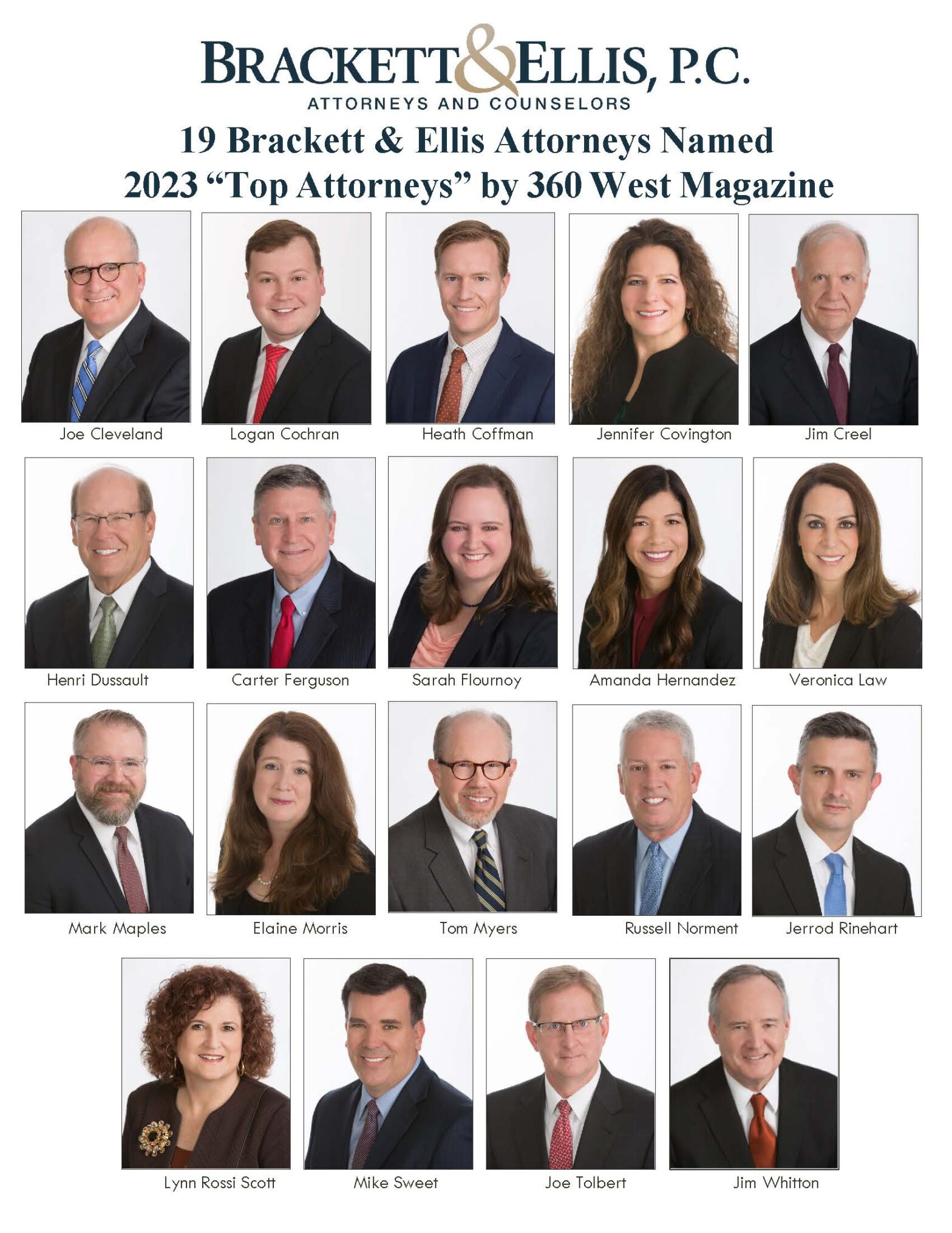 19 Brackett & Ellis Attorneys Named 2023 "Top Attorneys" By 360 West
